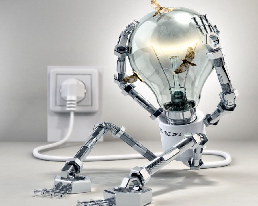 Roboter Glühbir an Energiespueren